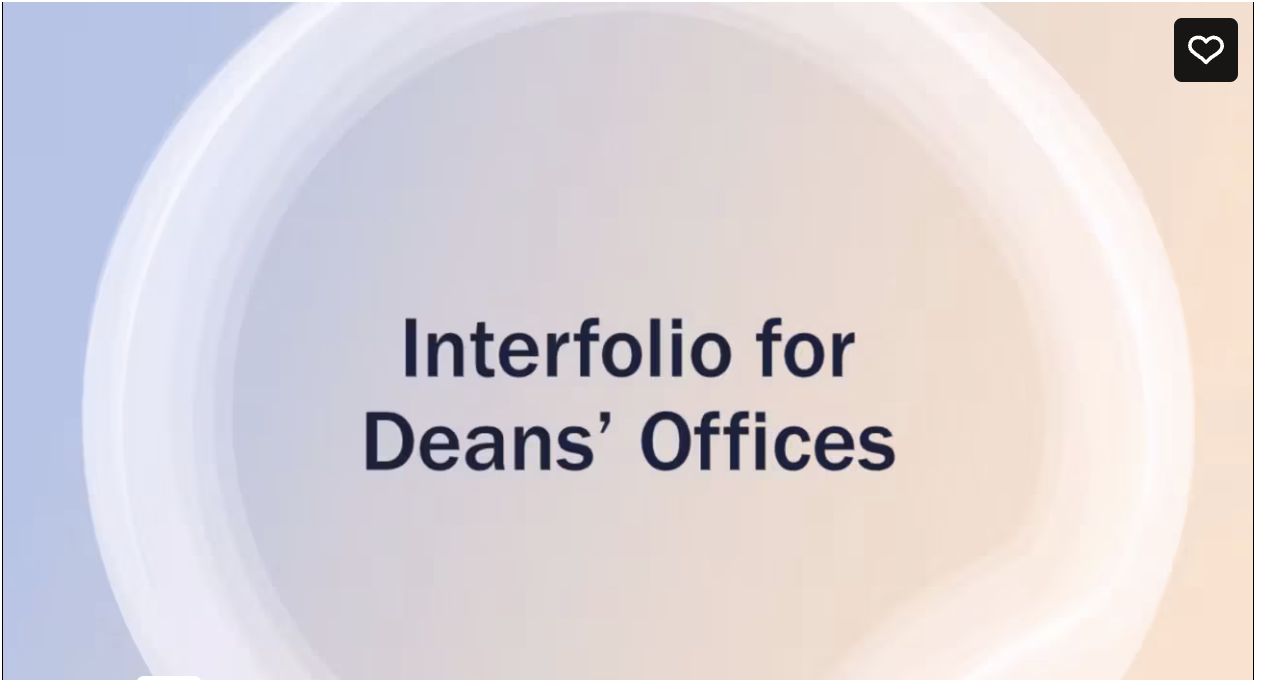 Thumnail image of first slide of presentation, showing title, "Interfolio for Deans' Offices"